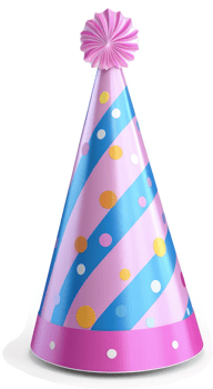 Vibrant party cone hat with festive designs. png