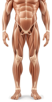 Human muscular system anatomy, front view. png