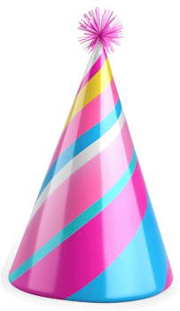 Vibrant party hat with multicolored stripes. png