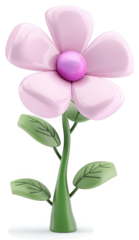 Pink cartoon flower with glossy petals. png