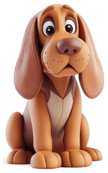 Sad cartoon dog, looking worried and thoughtful. png
