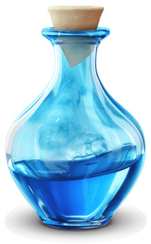 a Magical blue potion in a glass bottle. png
