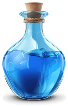 Magical blue potion in a vintage glass bottle. png