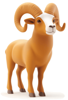 Cartoon ram with large, curled horns. png