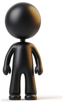 Glossy black 3d person figurine stands tall. png