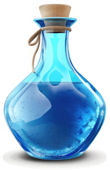 Mystical blue potion in a glass blue bottle png