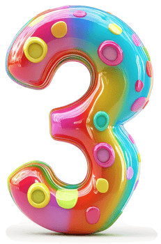 Vibrant colorful number three with polka dots. png