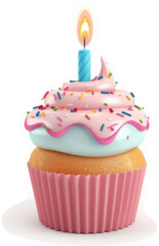 Delicious pink cupcake with frosting and candle. png