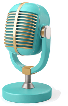 Vintage turquoise microphone, a retro audio device. png