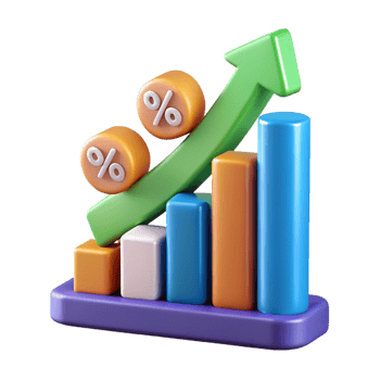 sumptuous memorable Upward trending arrow chart with percentage markers. Clean lines, flat color, crisp edges with Scalable Design. png