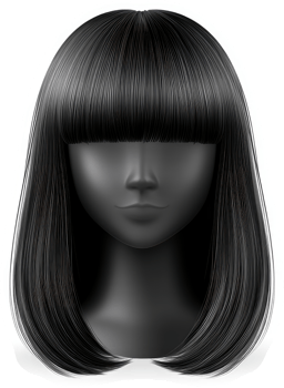 Stylish bob haircut with bangs on a mannequin head. png