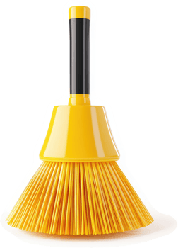 Bright yellow plastic cleaning brush with a black handle. png