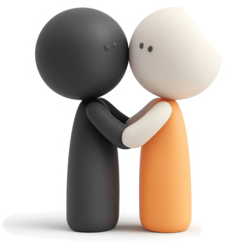 Two stylized figures embrace, representing unity. png