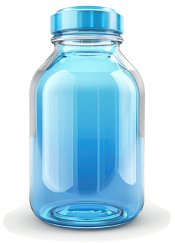 Light-blue glass vial with a metallic cap. png