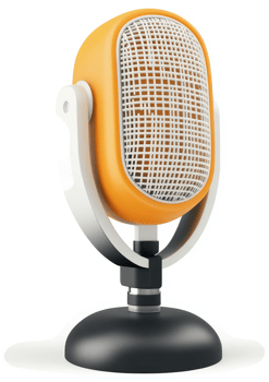 Retro orange microphone with a white grill. png