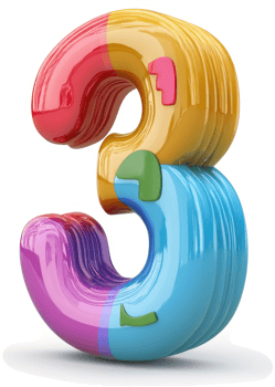 Colorful, three-dimensional number three illustration. png