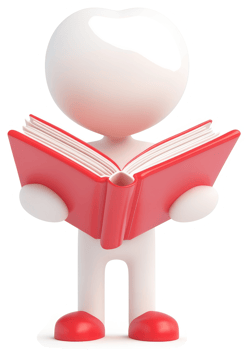 3d figure reads an open red book. png