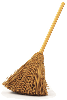 Traditional straw broom with a wooden handle. png