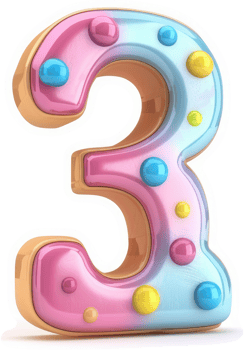 Colorful glazed number three with sprinkles. png