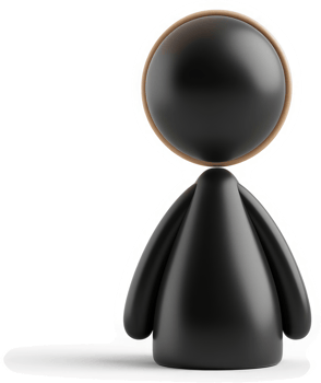 Glossy black cartoon figure with a light brown head. png
