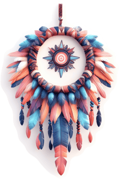 Colorful dreamcatcher with vibrant feathers and celestial design. png