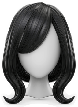 Stylish, black bob wig on a mannequin head. png