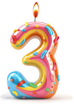 Colorful birthday candle number three design. png