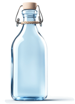 Light blue glass bottle with a rope and metal closure. png