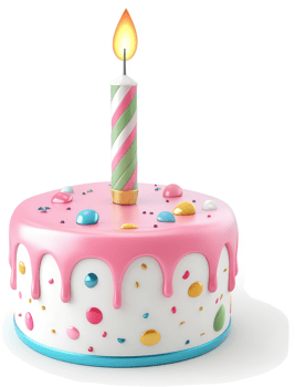 Festive birthday cake with a single candle. png