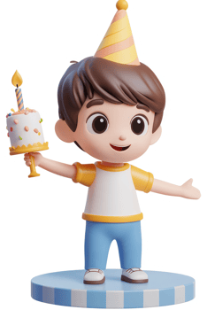 Cheerful cartoon boy celebrates a birthday. png