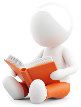 White figure seated, engrossed in an orange book. png