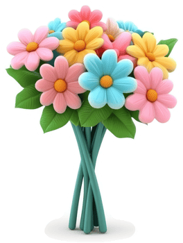 Vibrant bouquet of colorful cartoon flowers png