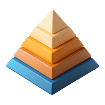 wonderful surreal Pyramid chart with hierarchical levels. Crisp edges, flat color, geometric with Scalable Design. expertly shot png