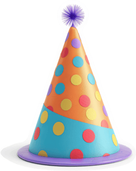 Colorful party hat with polka dots. png