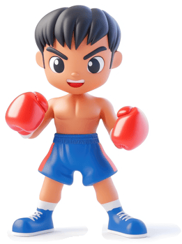 Determined young boxer in fighting stance. png