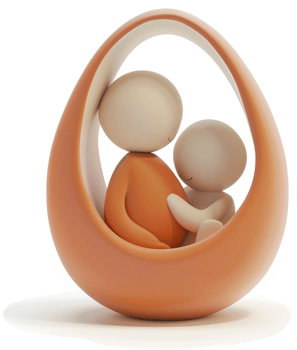 Two figures nestled within an egg-shaped form, evoking a sense of comfort. png
