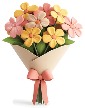 Colorful bouquet of delicate flowers in a wrapped arrangement. png
