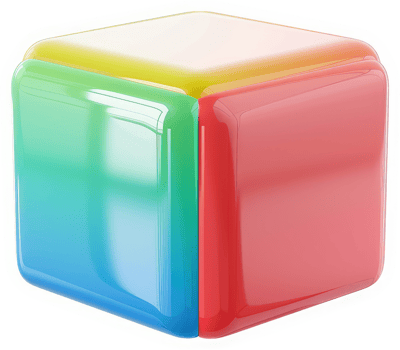 Multicolored cube design with a smooth, gradient finish. png