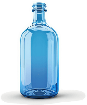 Empty, light blue glass bottle against a white background. png