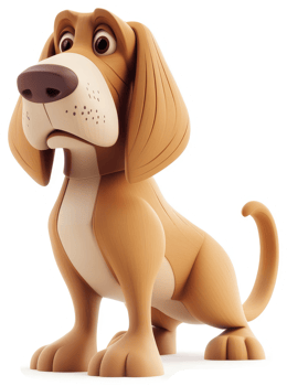 Cute cartoon dog with a thoughtful expression. png