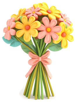 Colorful flower bouquet with tied ribbon. png