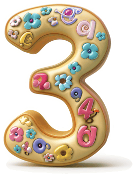A whimsical, decorated number three design. png