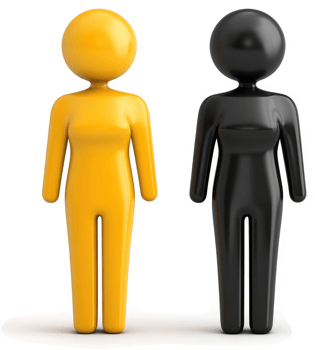 Two stylized figures, contrasting in color, represent equality. png