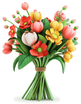 Vibrant bouquet of tulips and poppies. png