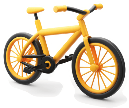 Vivid yellow bicycle with black details presented in a 3D style. png