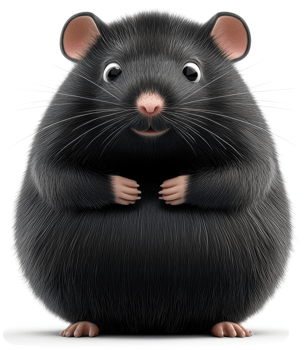 A plump, black rodent with expressive eyes. png