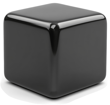 Polished black cube, highlighted by its smooth surface. png