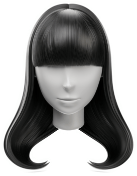 Stylish, dark bob wig on a mannequin head. png