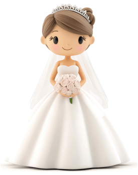 Cute figurine of a bride in a wedding gown. png
