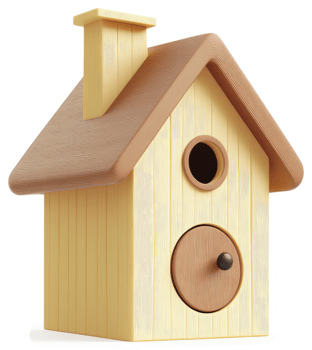 Cute, light-yellow wooden birdhouse with a cozy design. png